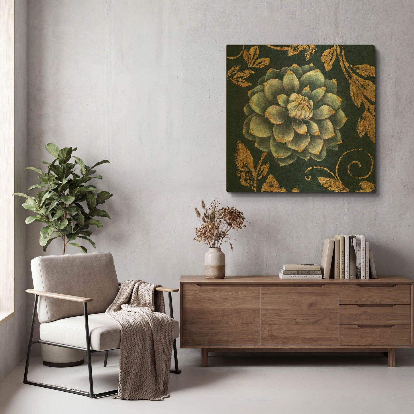 'Gold Tip Floral 1' By JD Gold Metal Wall Art