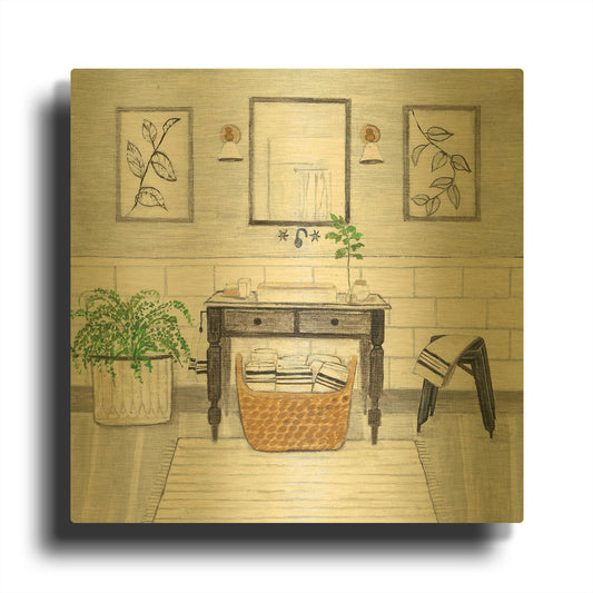 'Upstate Farmhouse Bath I' By JD Gold Metal Wall Art