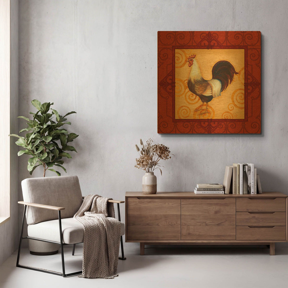 'Rooster 2' By Viv Eisner Gold Metal Wall Art
