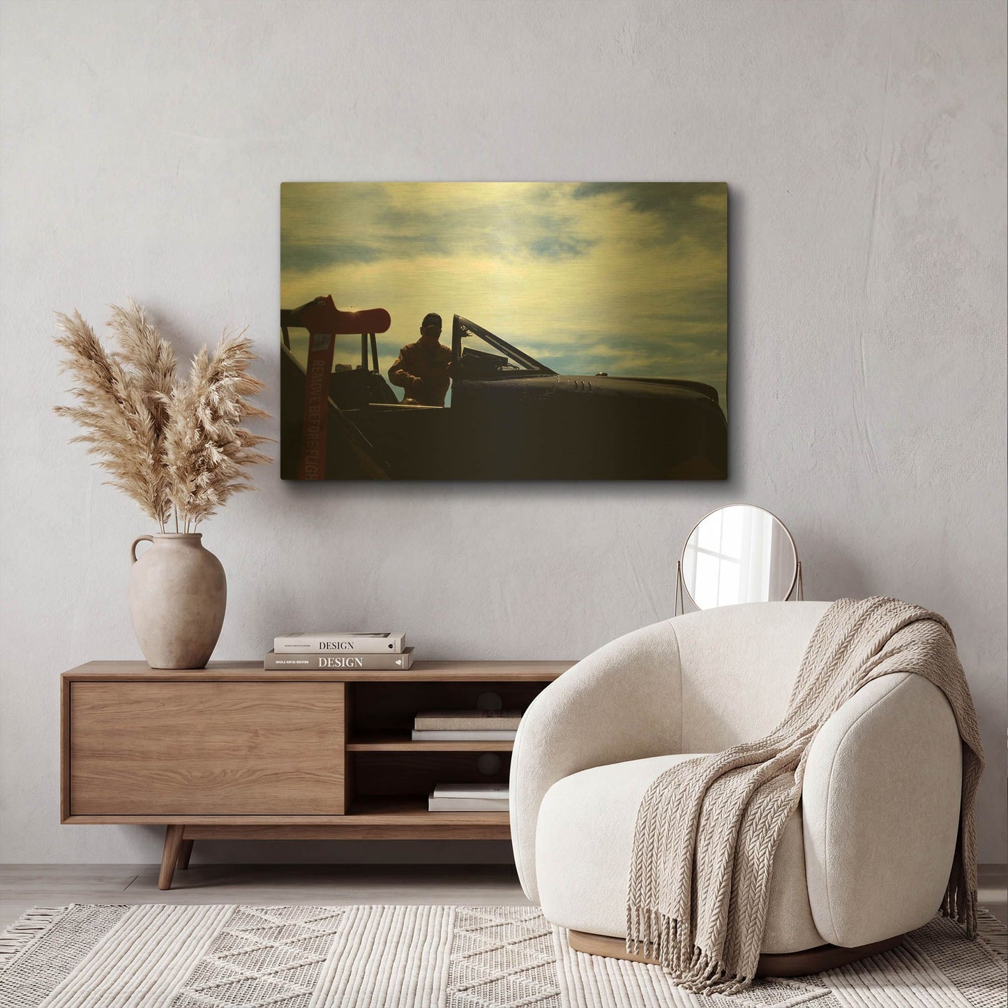 'Mechanic And North American Trojan' By Clive Branson Gold Metal Wall Art