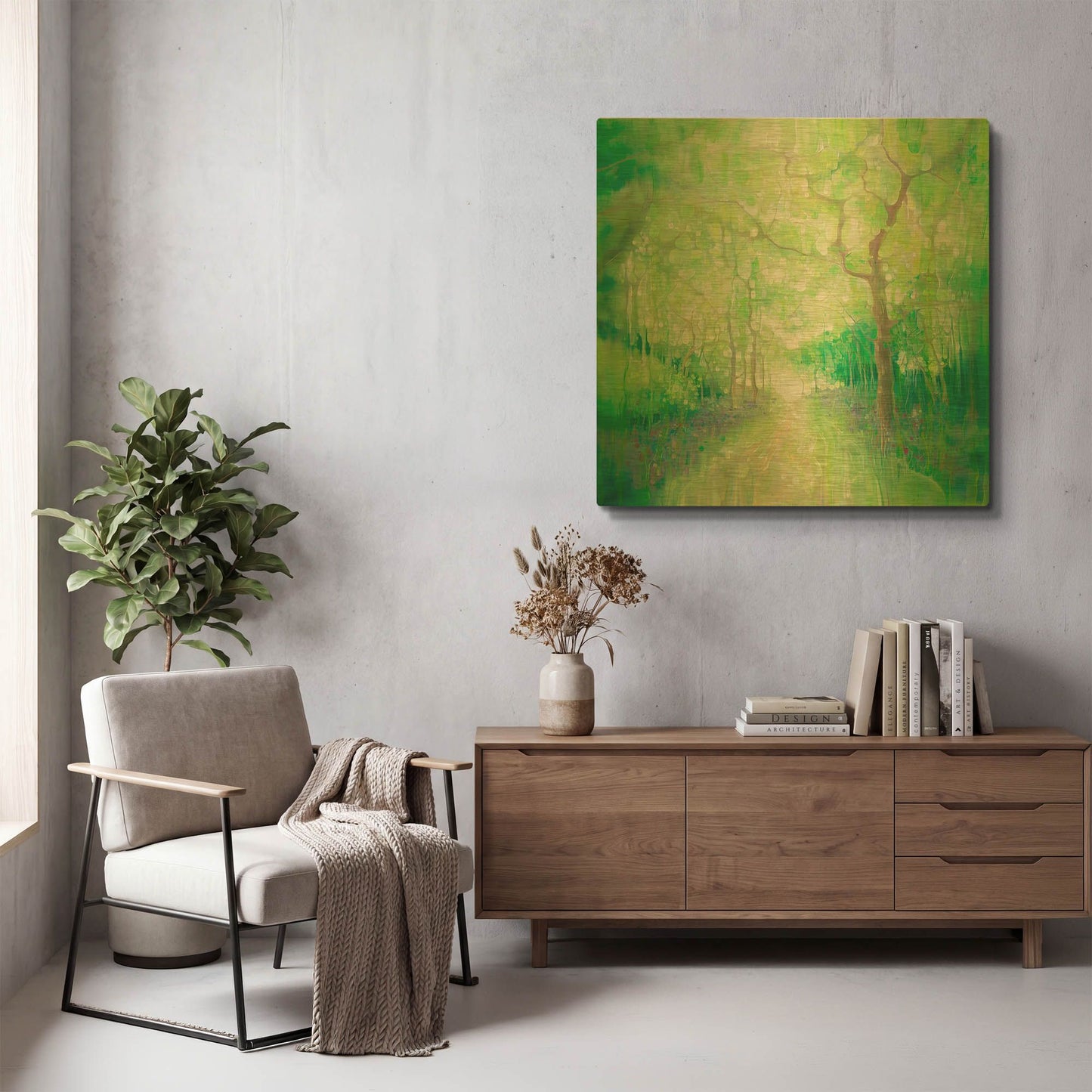 'Green Forest Calling' By Gill Bustamante Gold Metal Wall Art