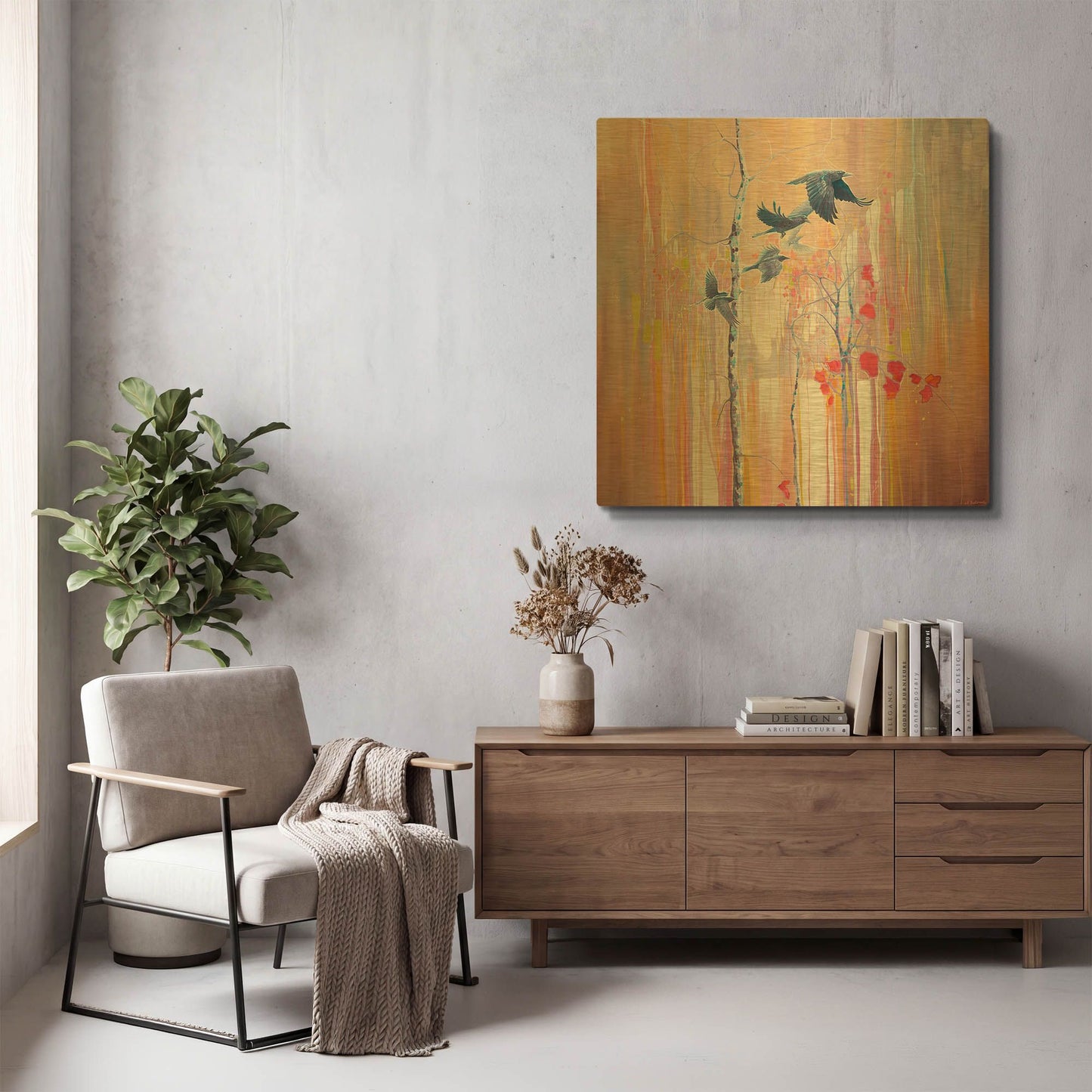 'The Ravens Quest' By Gill Bustamante Gold Metal Wall Art