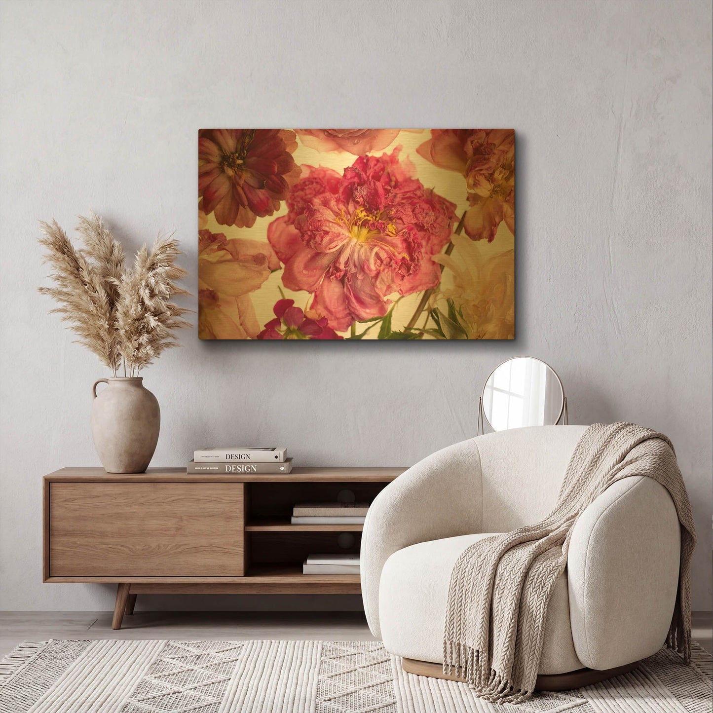 'Peony on White' By Leah McLean Gold Metal Wall Art