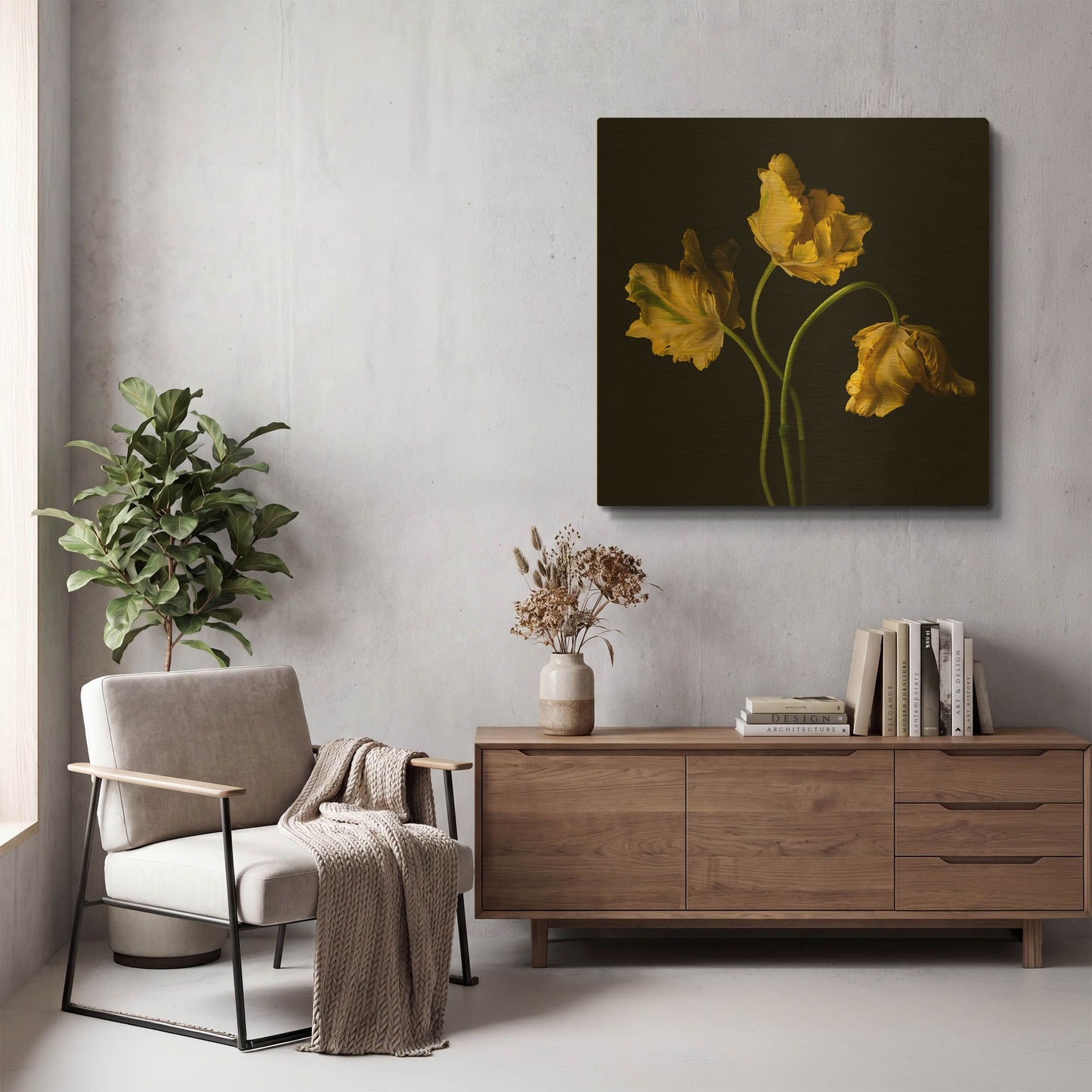 'Yellow Parrot Trio' By Leah McLean Gold Metal Wall Art