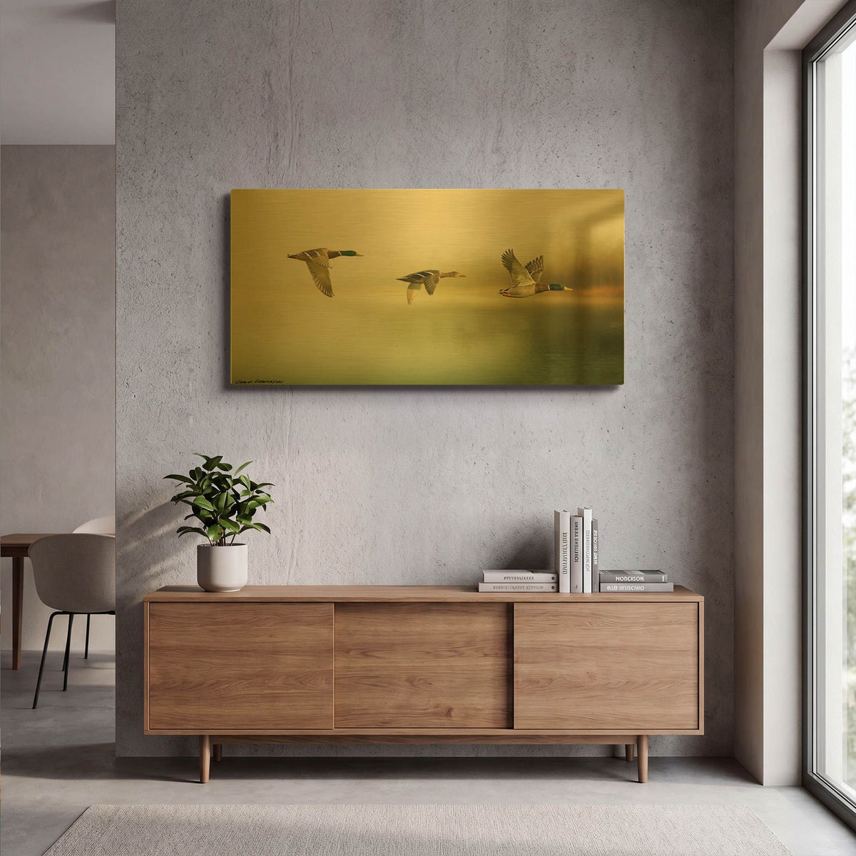 'Ducks Flying' By Carlos Casamayor Gold Metal Wall Art