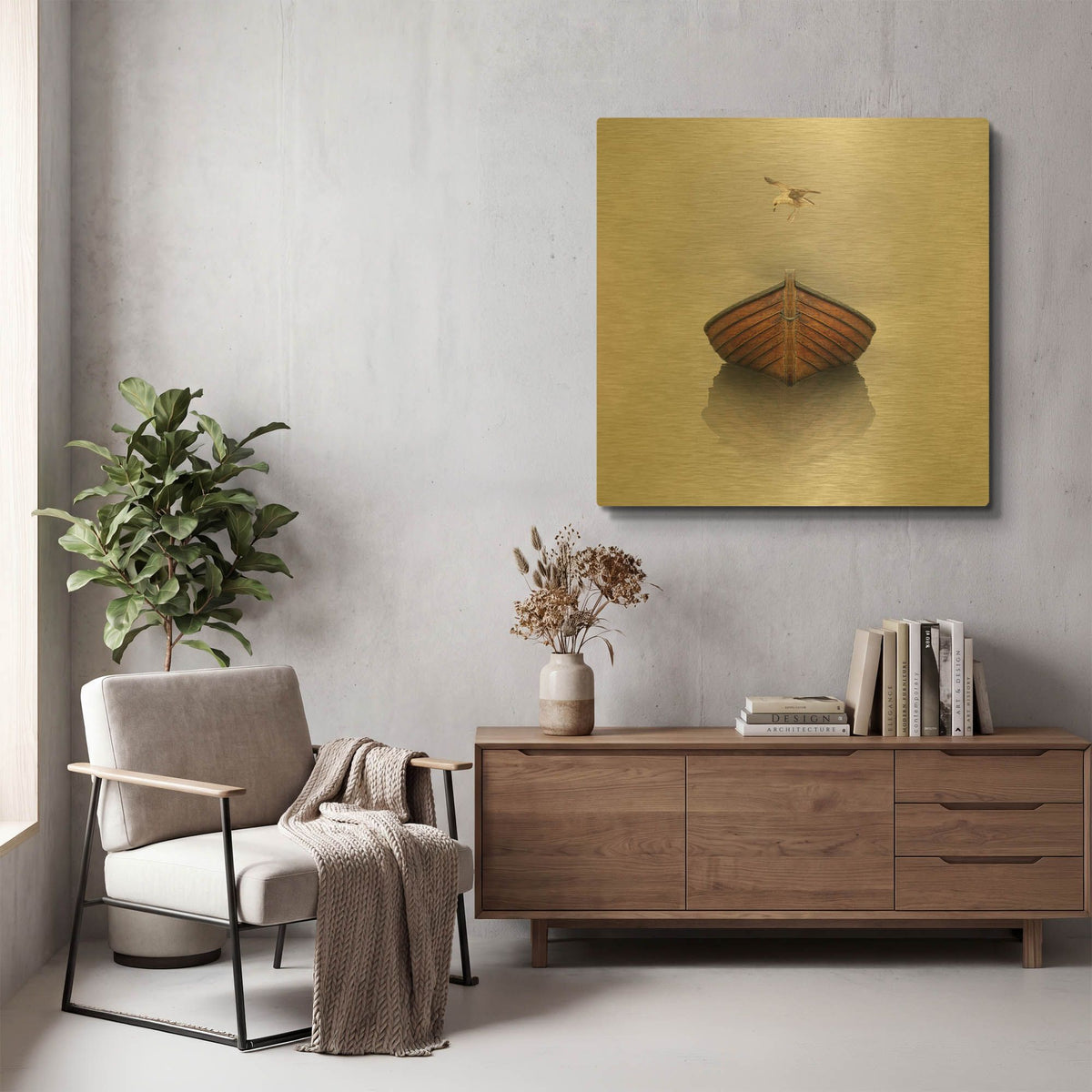 'Time Stopped 1 Square' By Carlos Casamayor Gold Metal Wall Art