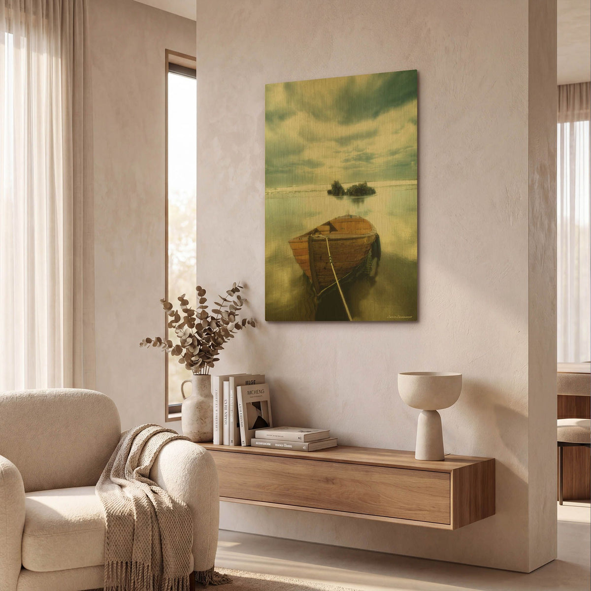 'The Old Boat' By Carlos Casamayor Gold Metal Wall Art