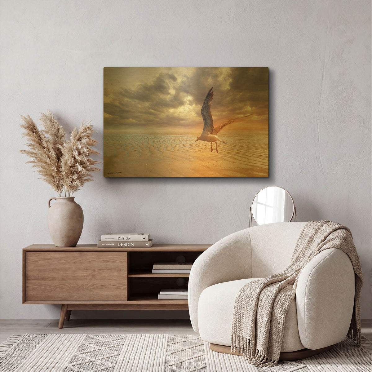 'Soft Sunrise on the Beach 5' By Carlos Casamayor Gold Metal Wall Art