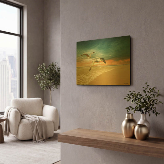 'Soft Sunrise on the Beach 6' By Carlos Casamayor Gold Metal Wall Art