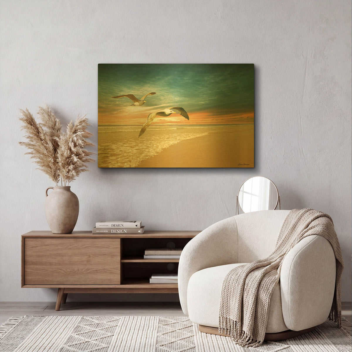 'Soft Sunrise on the Beach 6' By Carlos Casamayor Gold Metal Wall Art