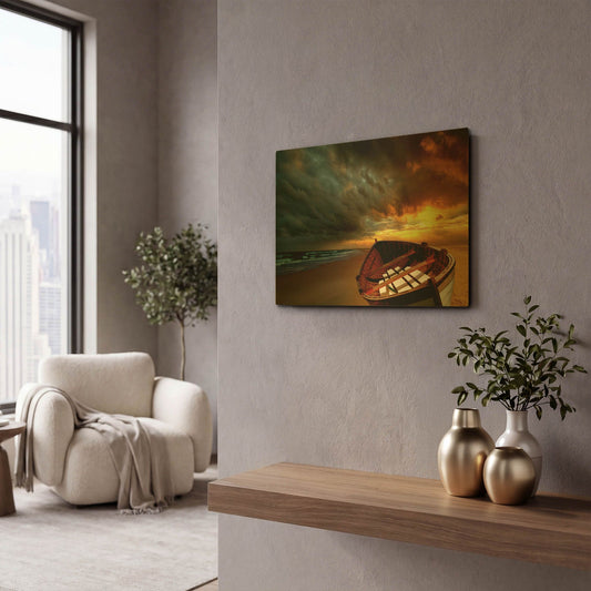 'Soft Sunrise on the Beach 9' By Carlos Casamayor Gold Metal Wall Art