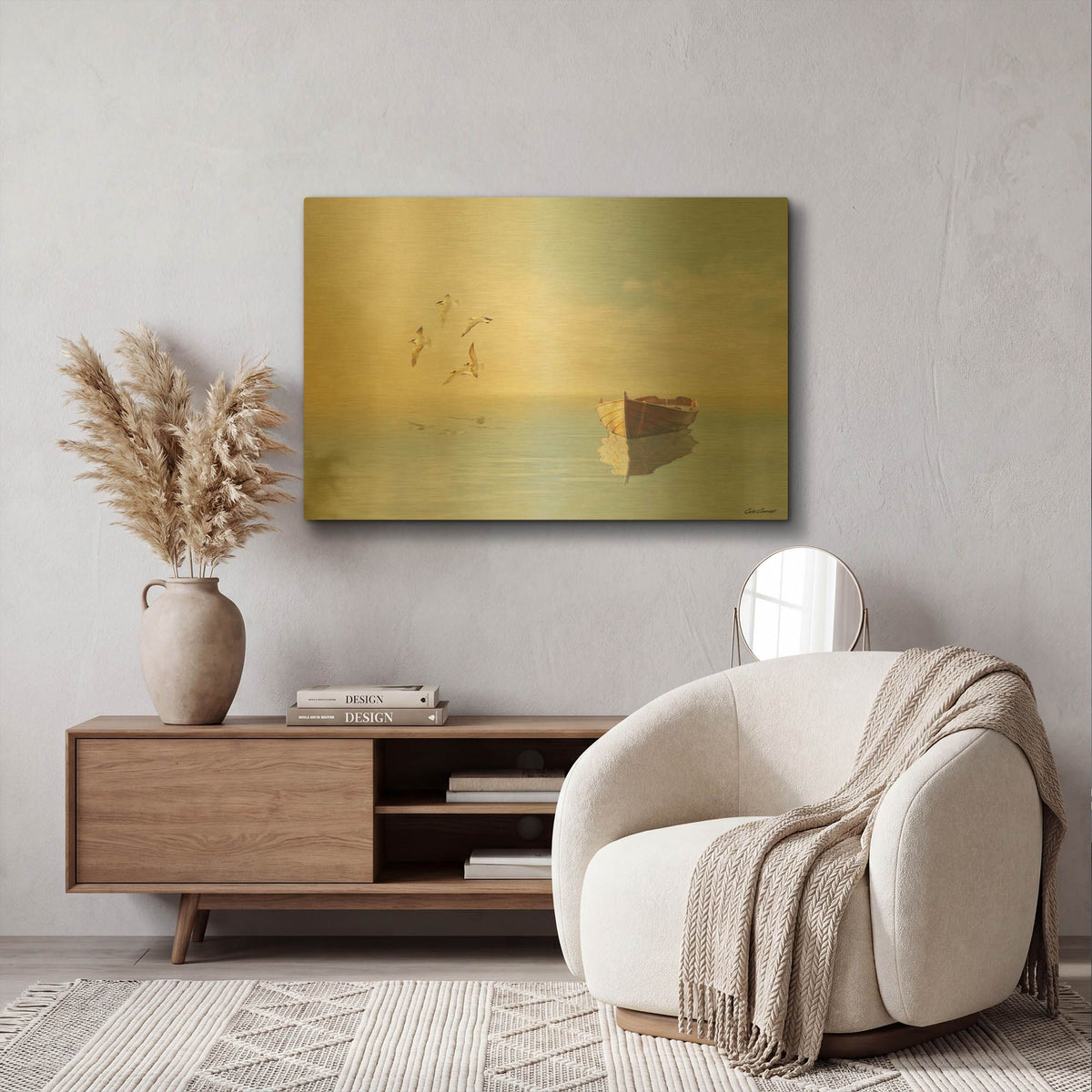 'Soft Sunrise on the Beach 11' By Carlos Casamayor Gold Metal Wall Art