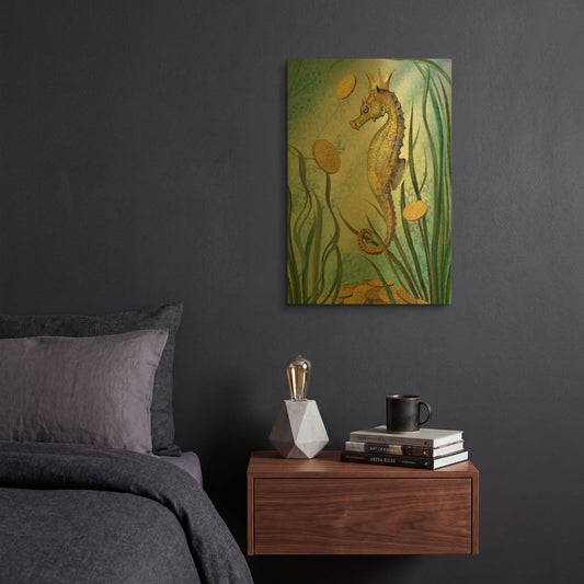 'Prince Of Earth-Seahorse' By Dan Craig Gold Metal Wall Art