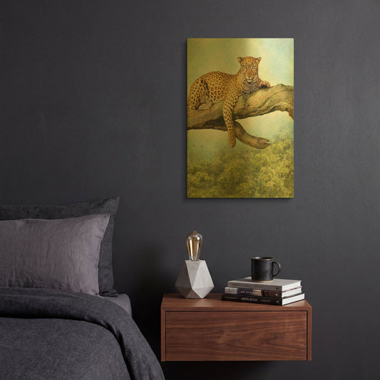 'Queen Of Air Leopard' By Dan Craig Gold Metal Wall Art