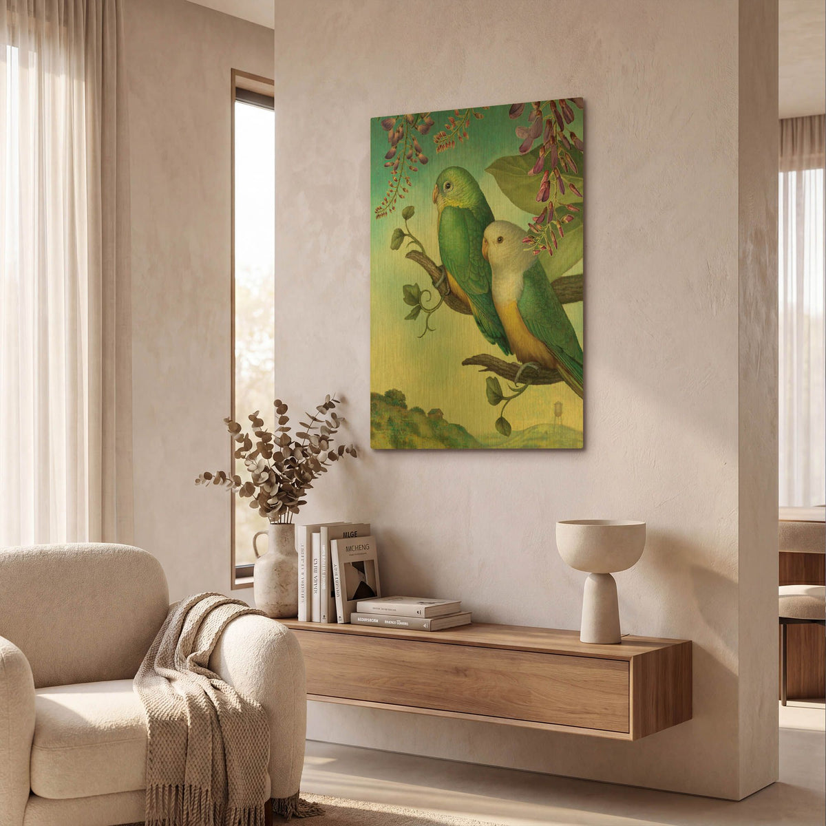 'Two Of Water-Lovebirds' By Dan Craig Gold Metal Wall Art