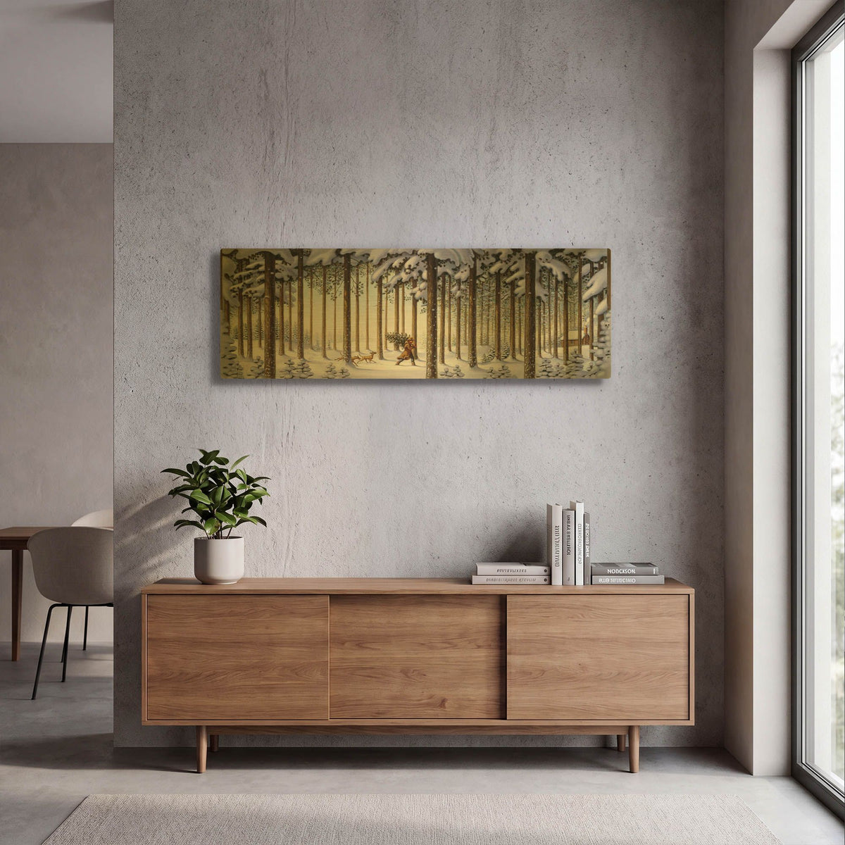 '044 Winter Scene Man With Tree' By Dan Craig Gold Metal Wall Art