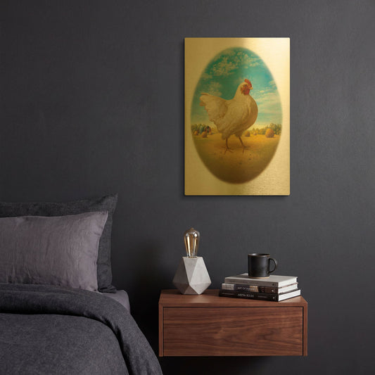 'Smaller Promo Chicken-Egg' By Dan Craig Gold Metal Wall Art