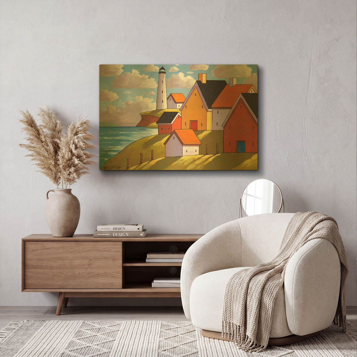 'Lighthouse Cottage Hillside View' By Cathy Horvath Gold Metal Wall Art