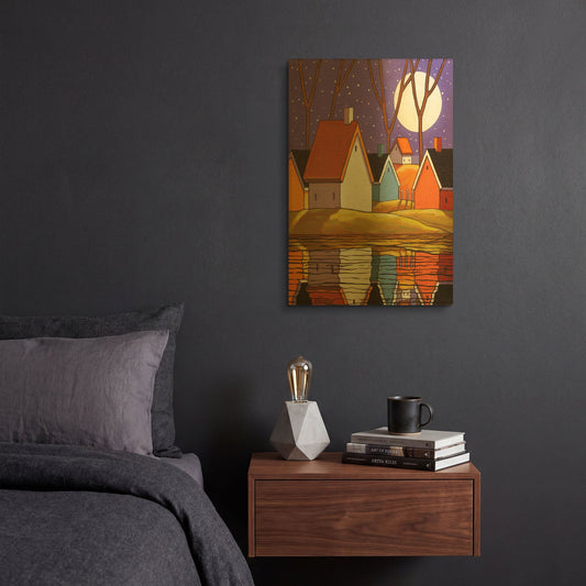 'Purple Sky and Stars Cottages' By Cathy Horvath Gold Metal Wall Art