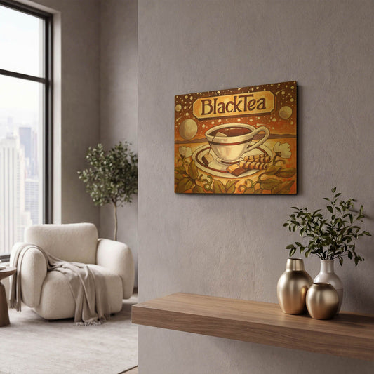 'Tea Time Black Tea' By Cathy Horvath Gold Metal Wall Art