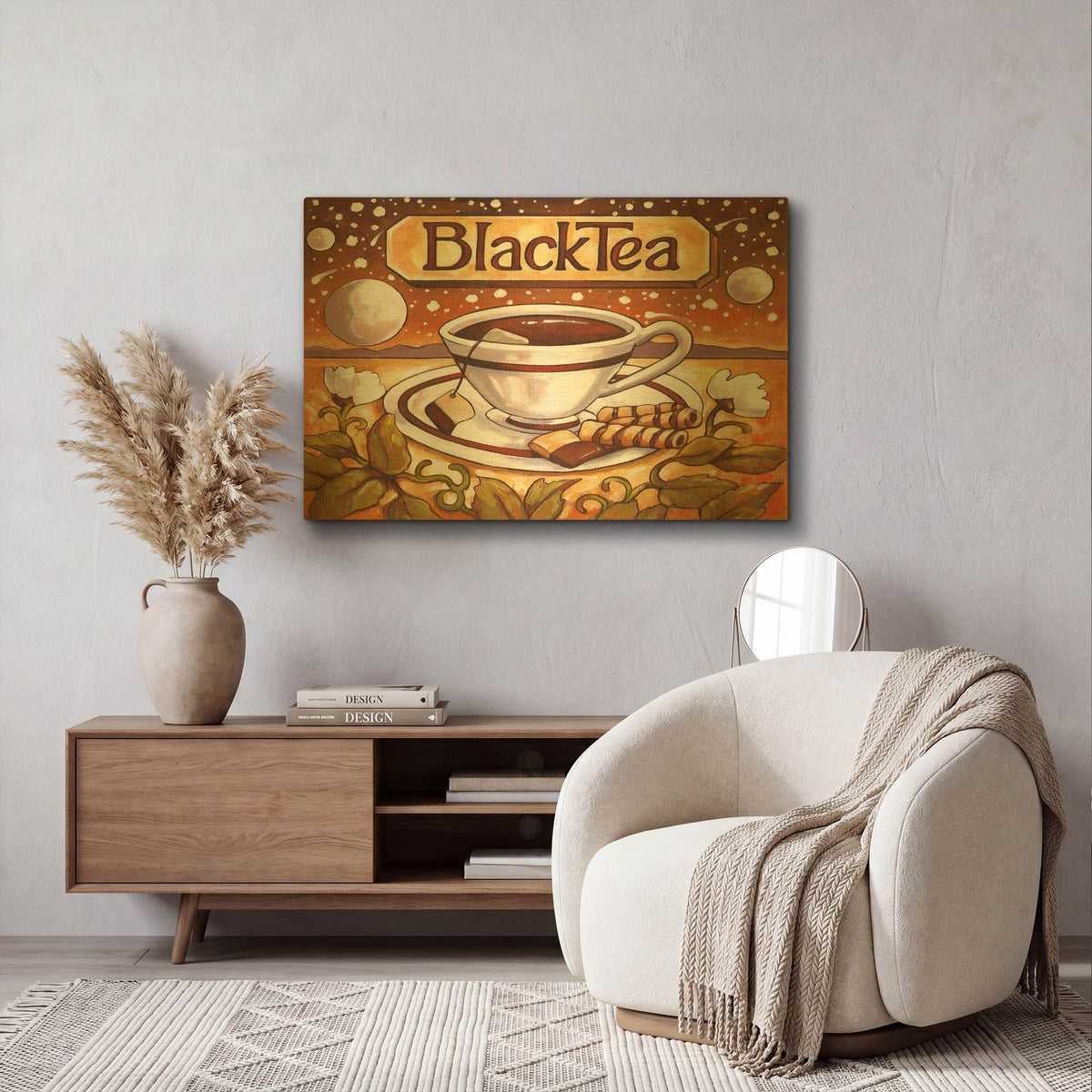 'Tea Time Black Tea' By Cathy Horvath Gold Metal Wall Art