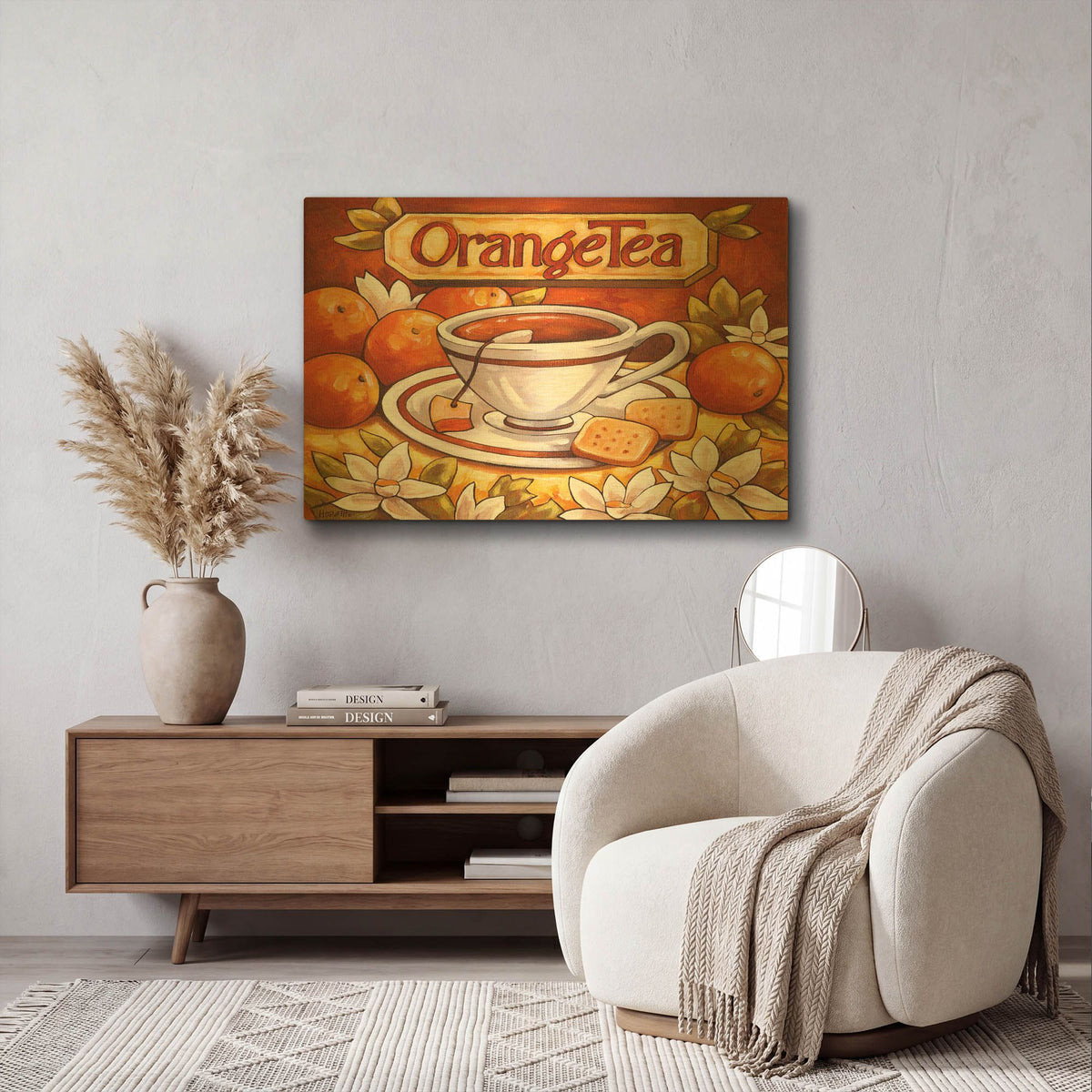 'Tea Time Orange Tea' By Cathy Horvath Gold Metal Wall Art