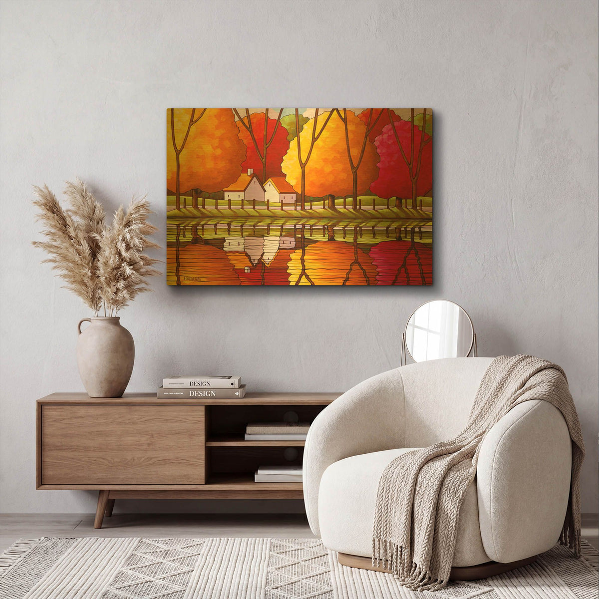 'Roadway Fall Reflection' By Cathy Horvath Gold Metal Wall Art