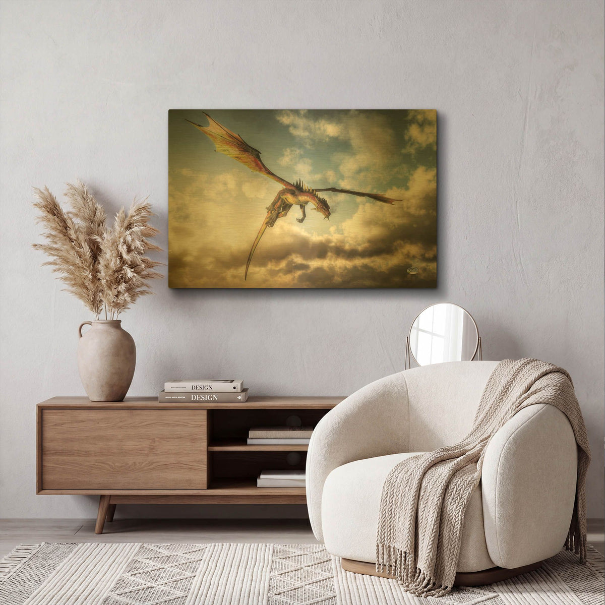 'Flying Dragon Death From Above' By Daniel Eskridge Gold Metal Wall Art