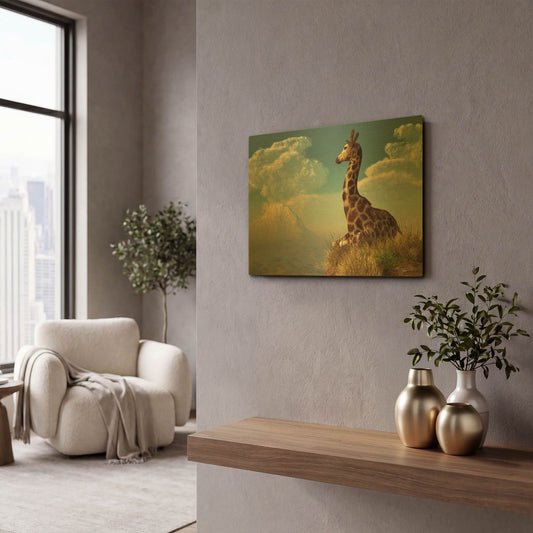 'Giraffe And Distant Mountain' By Daniel Eskridge Gold Metal Wall Art