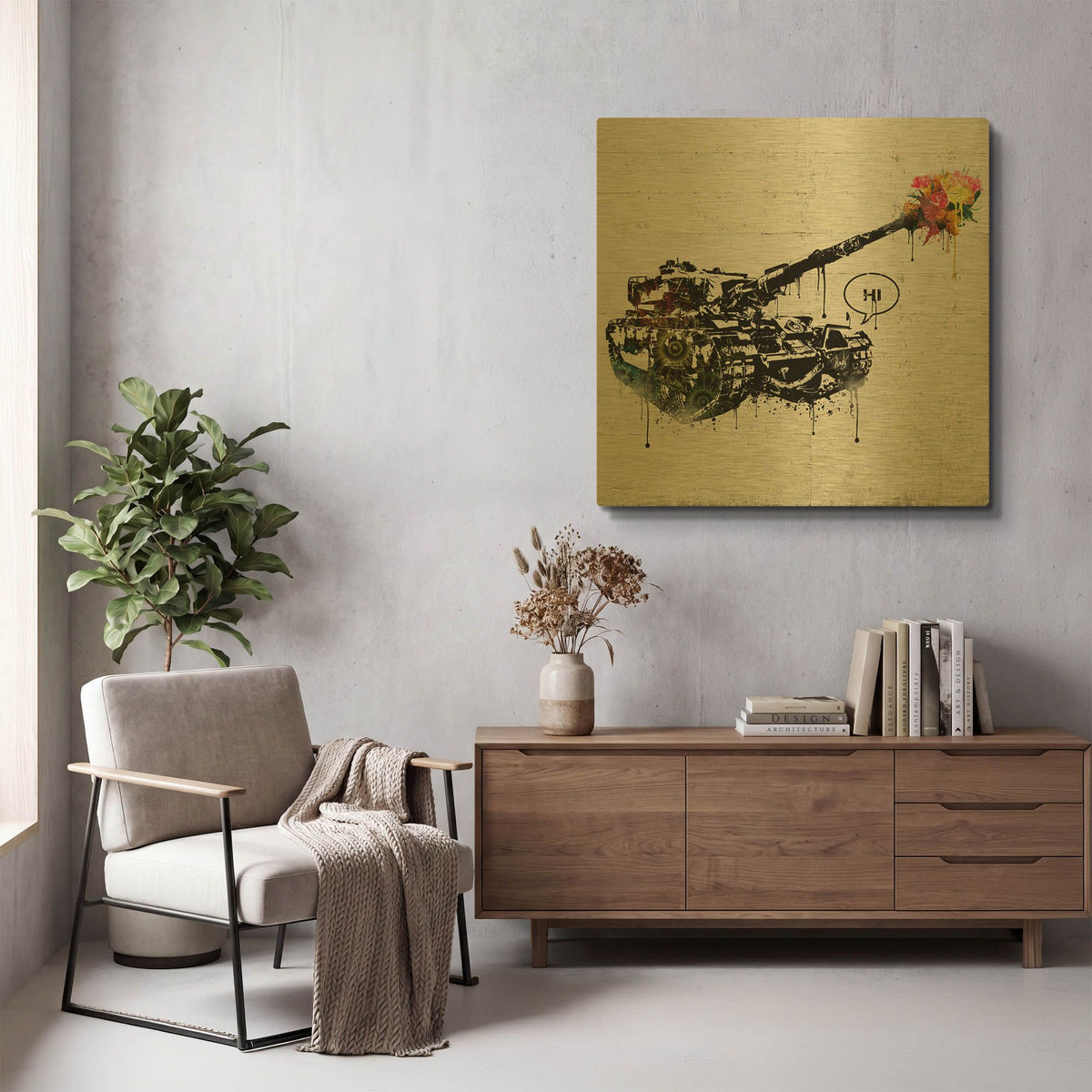 'Panzer Party' By Danksy Gold Metal Wall Art