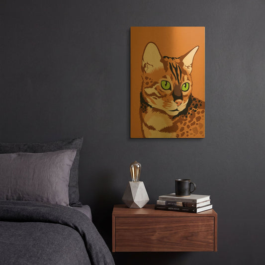 'Bengal Cat' By Debbie Gray Gold Metal Wall Art