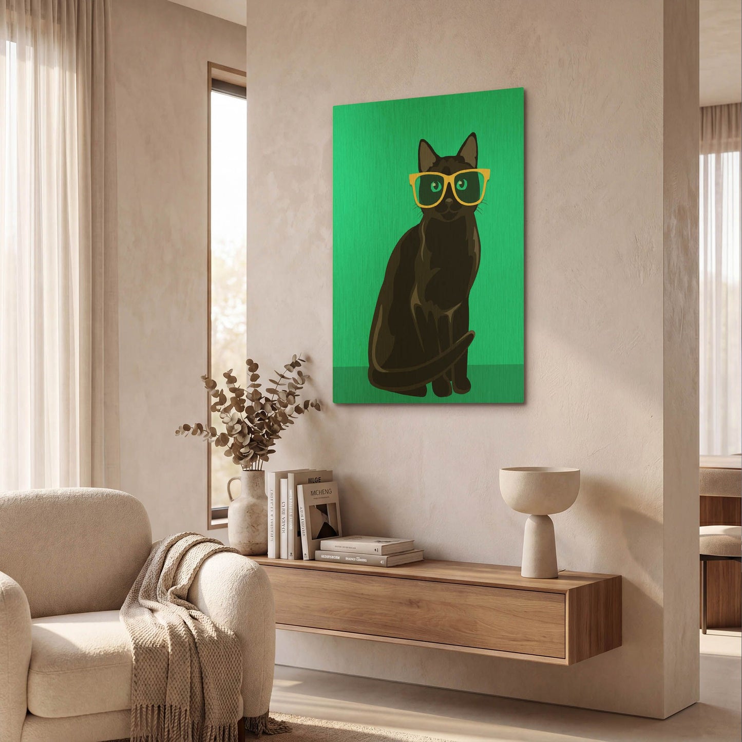 'Black Cat Mint' By Debbie Gray Gold Metal Wall Art