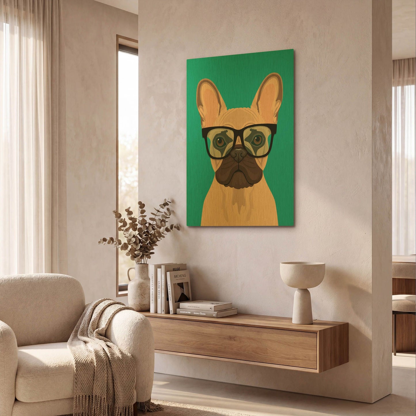 'French Bulldog Teal' By Debbie Gray Gold Metal Wall Art