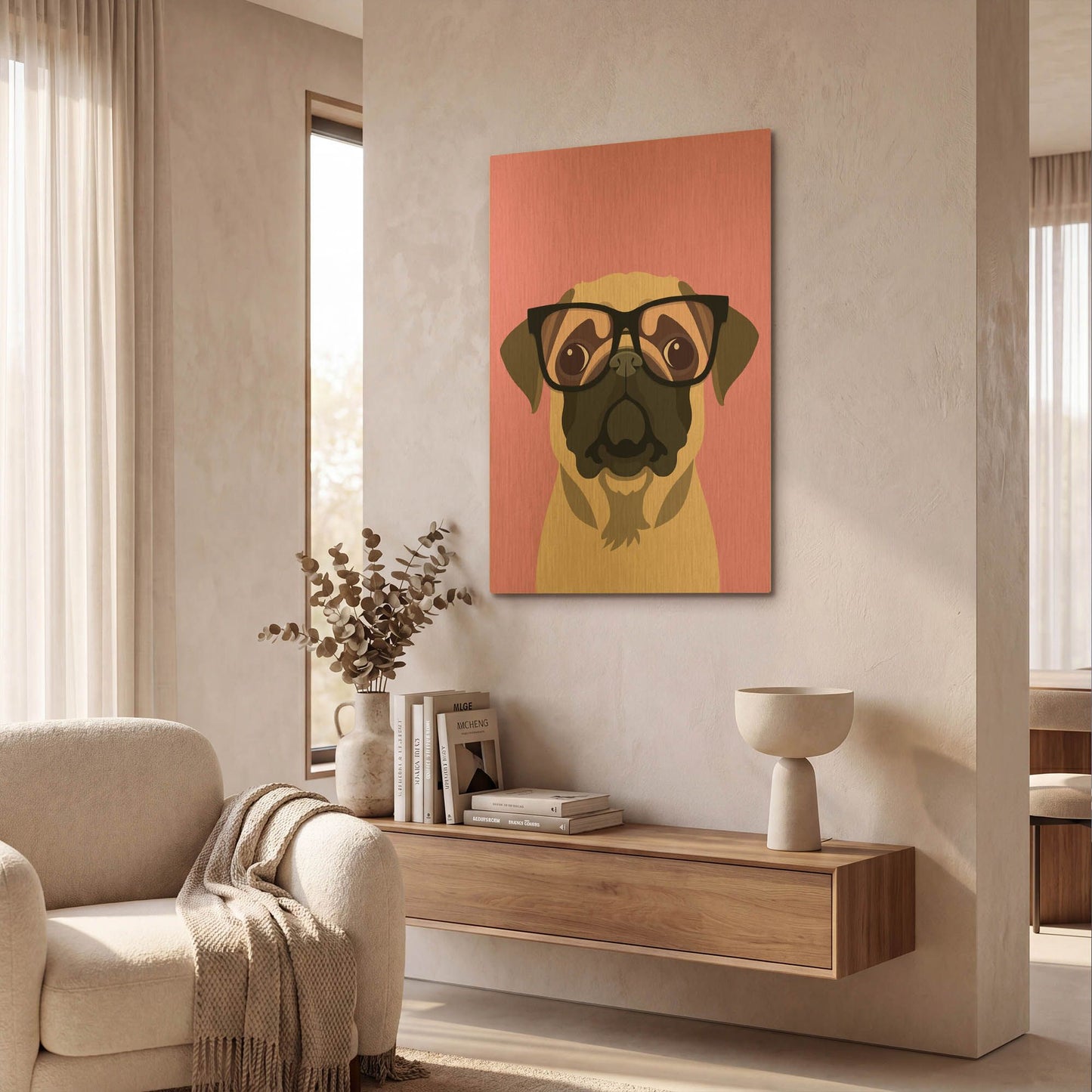 'Pug Pink' By Debbie Gray Gold Metal Wall Art