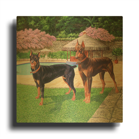 'Dobermanns' By Eduardo Camoes Gold Metal Wall Art