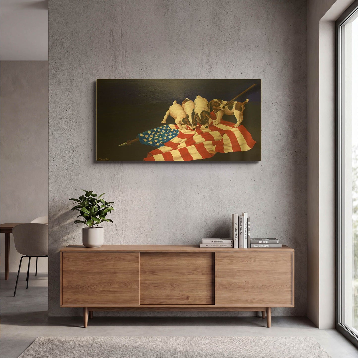 'American Puppies' By Eduardo Camoes Gold Metal Wall Art