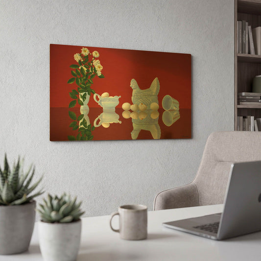 'Red Eggs' By Eduardo Camoes Gold Metal Wall Art