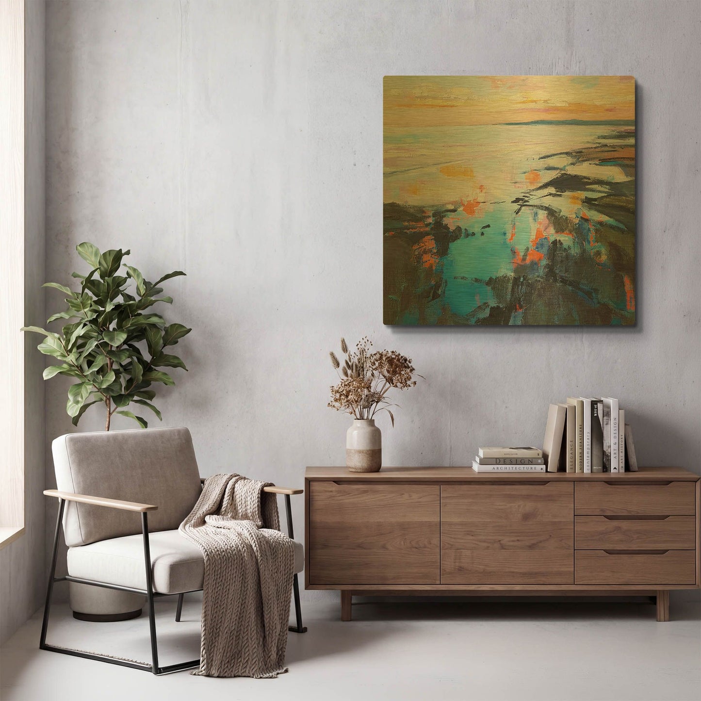 'Rock Pool Sunrise' By Andrew Kinmont Gold Metal Wall Art