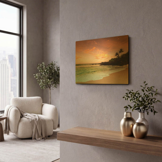 'North Shore Dawn Oahu' By Alan Klug Gold Metal Wall Art