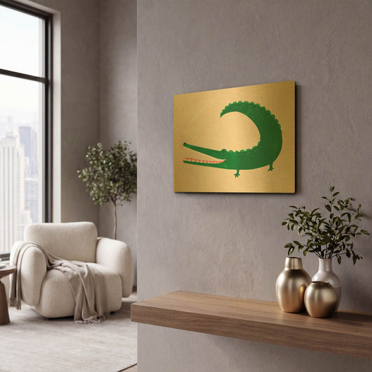 'Crocodile K2756D' By Emily Kopcik Gold Metal Wall Art