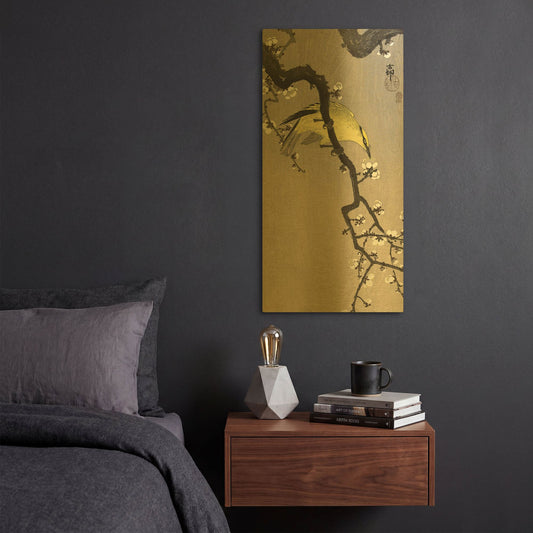 'Chinese Wielewaal on Plum Blossom Branch 1900-1910' By Ohara Koson Gold Metal Wall Art
