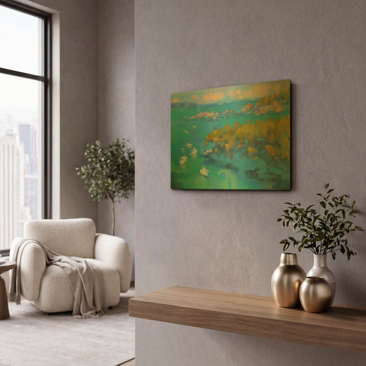 'Cala Fornels II' By Alex Hook Krioutchkov Gold Metal Wall Art