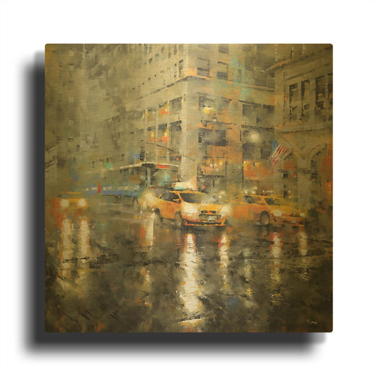 'Manhattan Orange Rain' By Mark Lague Gold Metal Wall Art