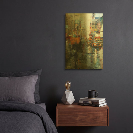 'Manhattan Orange Umbrella' By Mark Lague Gold Metal Wall Art