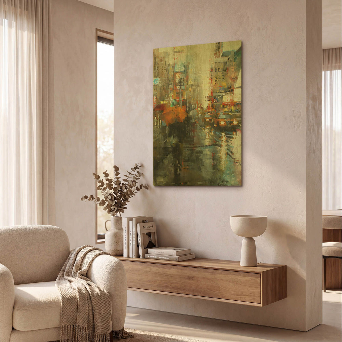 'Manhattan Orange Umbrella' By Mark Lague Gold Metal Wall Art