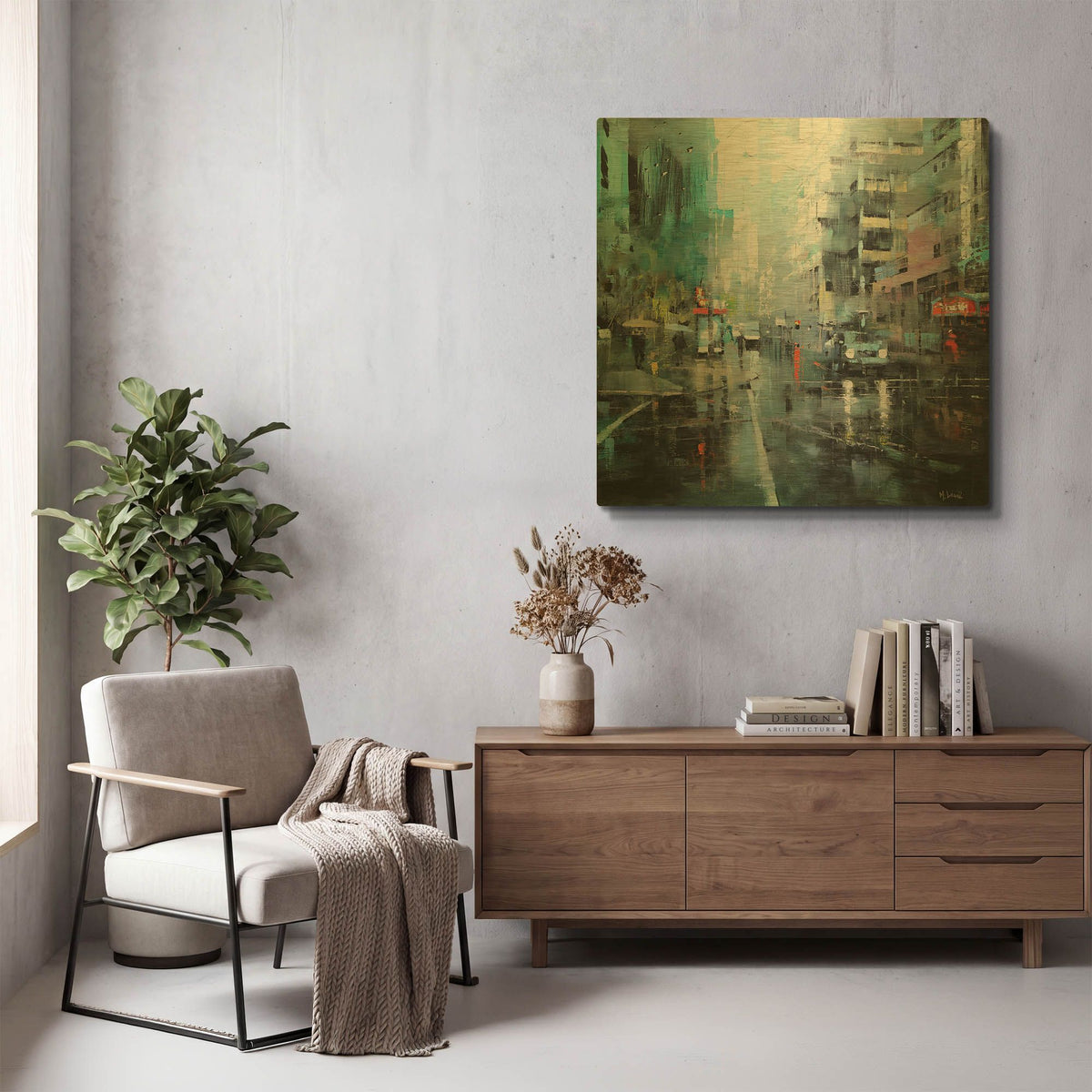 'Montreal Turquoise Rain' By Mark Lague Gold Metal Wall Art