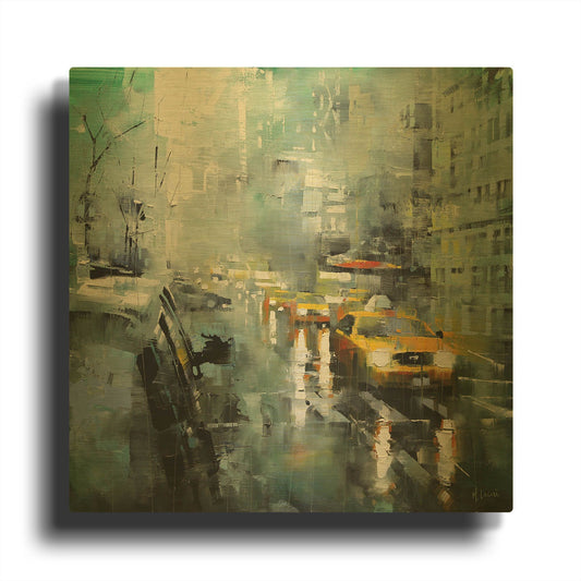 'New York Rain' By Mark Lague Gold Metal Wall Art