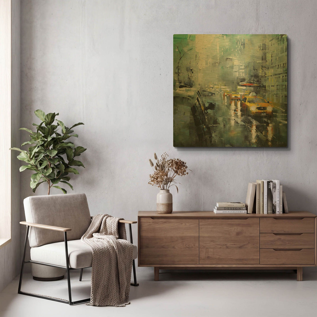 'New York Rain' By Mark Lague Gold Metal Wall Art