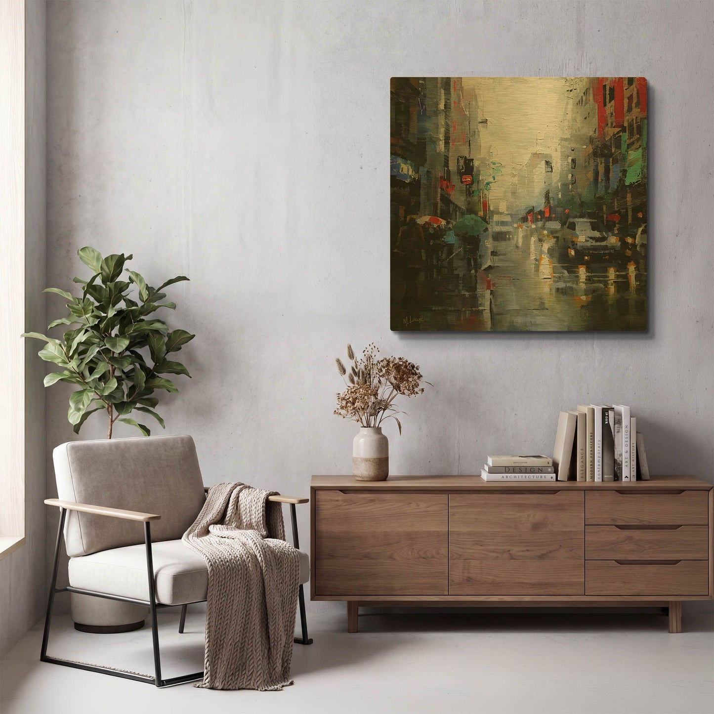 'St. Catherine Street Rain' By Mark Lague Gold Metal Wall Art