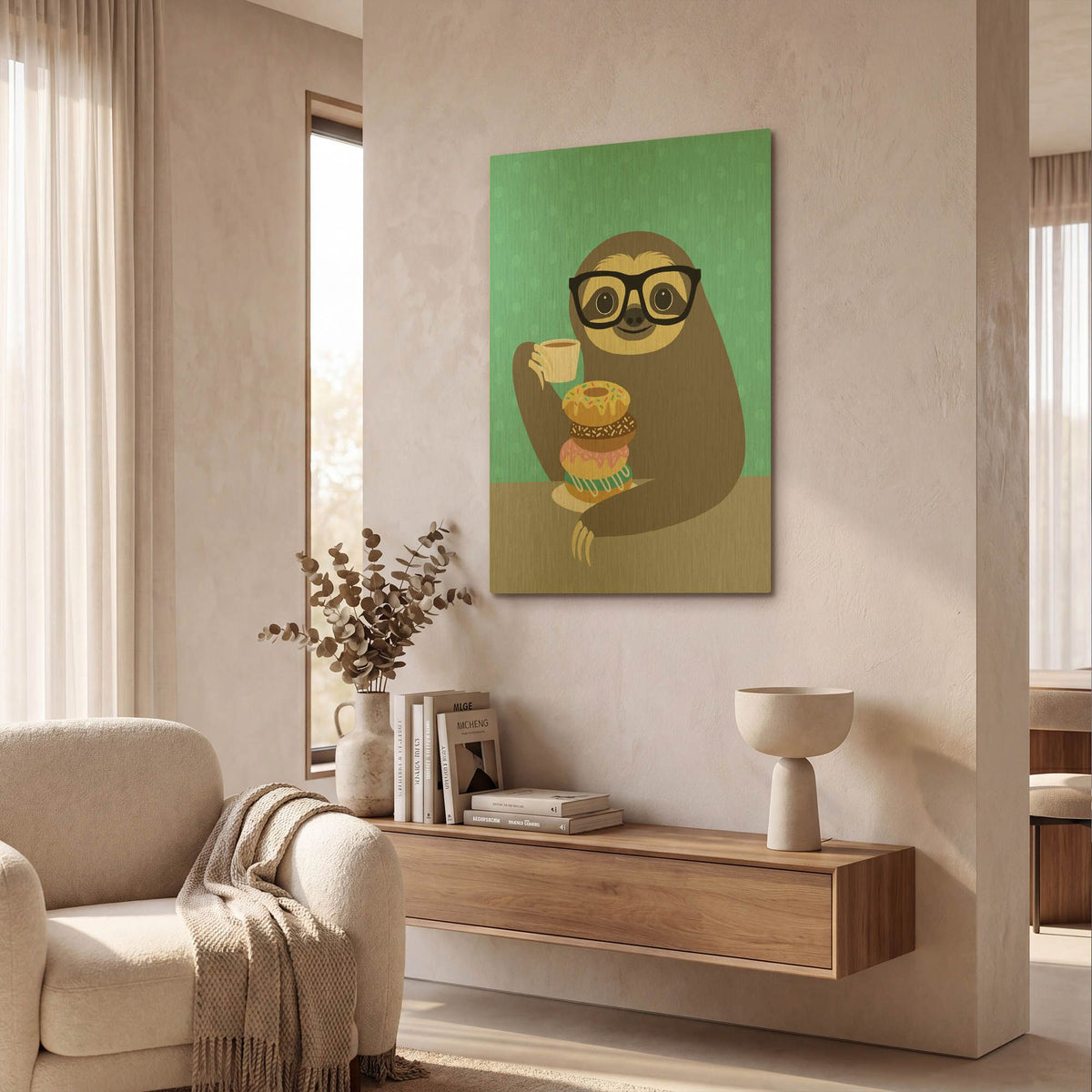 'Snacking Sloth' By Nancy Lee Gold Metal Wall Art